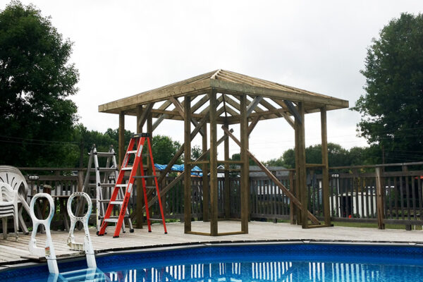 custom framing for a custom pool gazebo - J.R. Construction LTD - midland on